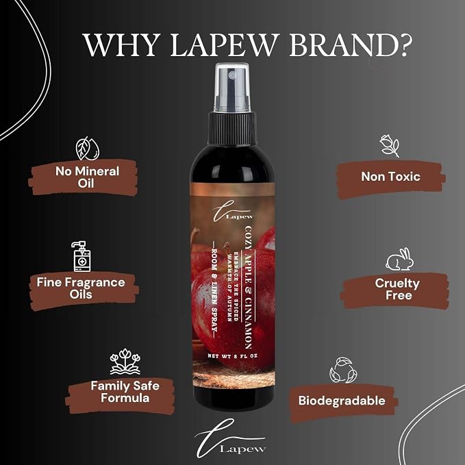 Lapew Room & Linen Spray | Fragrance Mist for Home, Car & Office | Fabric & Air Freshener | Neutralizing Mist | Made in USA | Cozy Cinnamon & Apple