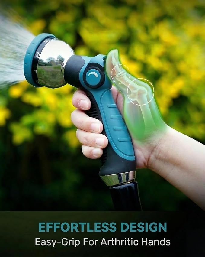 Garden Hose Nozzle Heavy Duty, Metal Water Hose Sprayer with 10 Adjustable Spray Patterns, Thumb Control On Off Valve, High Pressure Hose Nozzle for Watering, Cleaning, Car Washing - 2Pack
