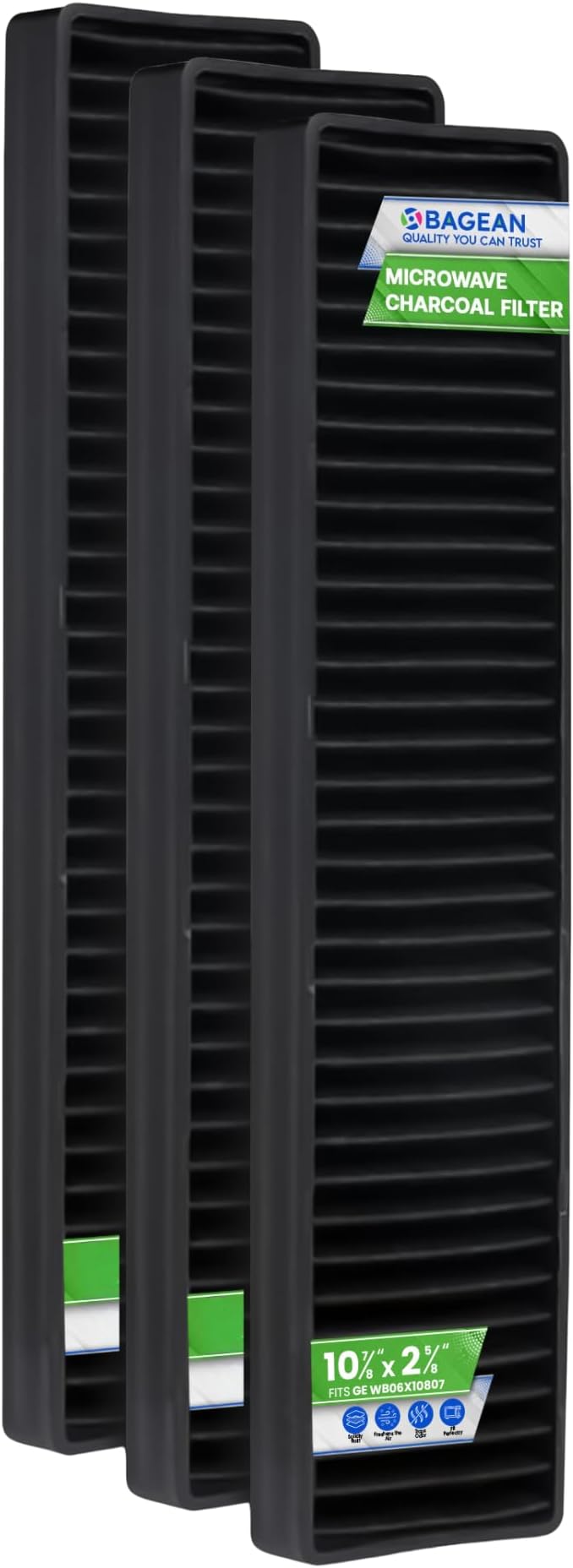 Microwave Charcoal Filter Replacement 10.9" x 2.6" Fit's for GE WB06X10807 - Compatible with GE Microwave Filter Replacement - Stove Oven Vent Filters Removes Odors & Freshens the Kitchen Air (3-Pack)