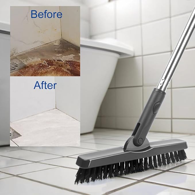 CELOX Grout Brush with Long Handle, 180°Rotation Tile Grout Cleaning Brush, Gray