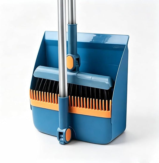 2-in-1 Upright Broom and Dustpan Combo with Long Handle | Comb Teeth Dustpan, Garbage Bag Holder, Indoor & Outdoor Use, Kitchen & Patio, Floor Sweeping Set
