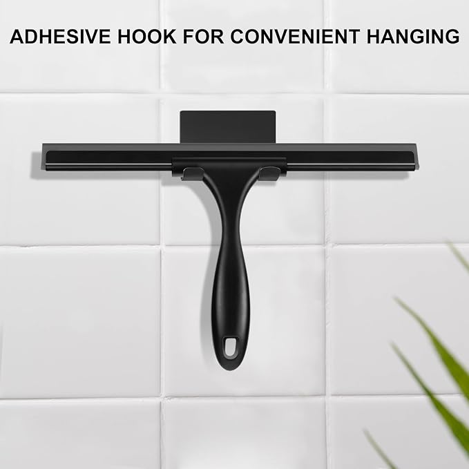 SetSail Shower Squeegee for Glass Doors, 12 Inch, Black | All-Purpose Shower Squeegee for Glass Doors Black Window Squeegee with Hook for Car Window Cleaning