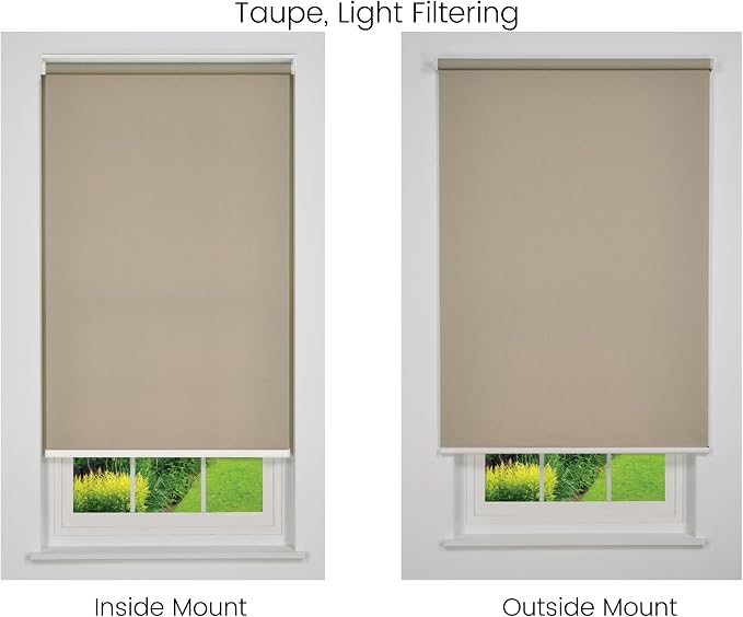 Customizable Cordless Light Filtering Sierra Collection Roller Shade, Taupe 24" to 29" W X 66" H (Arrives 1/4" Narrower)