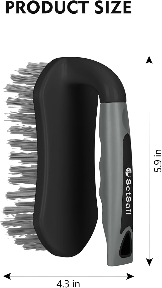 SetSail Scrub Brush, Stiff Bristle Cleaning Scrubber, 2 Pack(Black Grey) | Durable Bristles Ergonomic Non-Slip Tpr Grip. U-Style Hanging Loop for Storage. Use for Shower, Tub, Tile, Kitchen, Carpet.