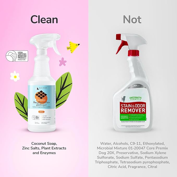 kin+kind Pee+Stain+Odor Destroyer - Multisurface - Maximum Strength - Stops Re-Marking - USDA Certified Biobased - Citrus - 32 fl oz