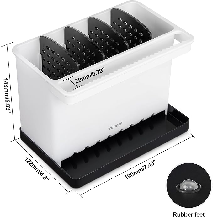 YOHOM Kitchen Sponge Brush Holder for Sink Black Dish Sponge Caddy Countertop Organizer Plastic Scrub Brush Holder with Dividers