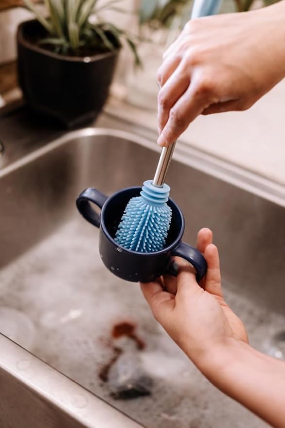 Haakaa Silicone Cleaning Brush Kit – Household Cleaning Brushes for Bottles and Crevices – Food-Grade Silicone: Dishwasher Safe (Brush-Mist Blue)