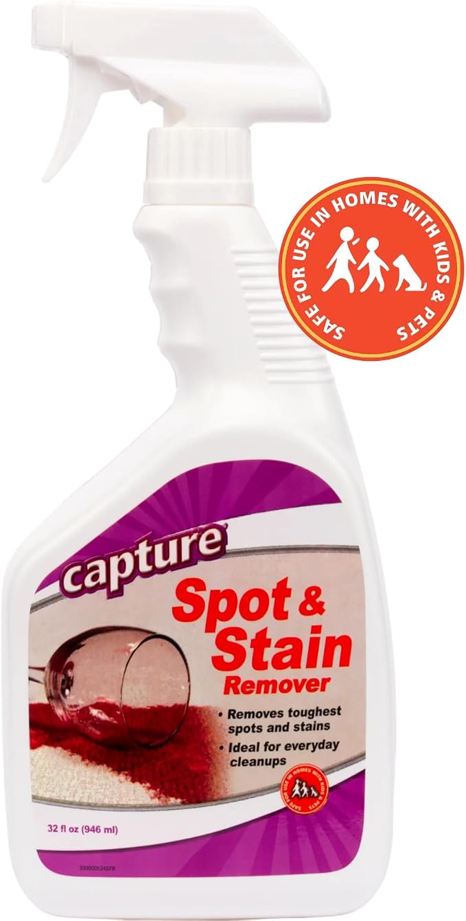 Capture Spot and Stain Remover Carpet - Dirt, Juice, Coffee, Wine, Food and Tough Rug Stains Eliminator - Couch, Sofa Cleaner and Stain Remover - Multi-Purpose Cleaning Essentials (32 oz) (2 Pack)