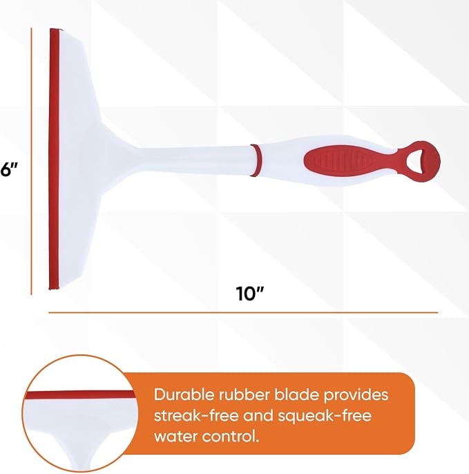 Superio Rubber Squeegee, 2 Pack, Streak Free All Purpose Window Squeegee, Comfort Grip Handle and Hanging Hook (Grey- Red, 6 Inch- 2 Pack)