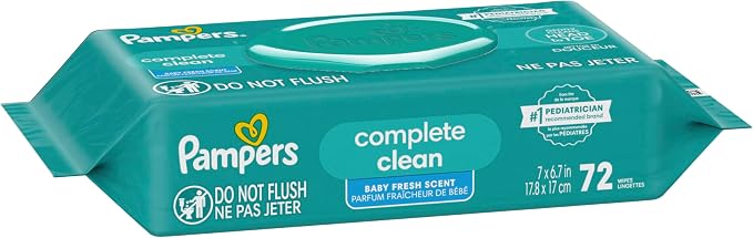 Pampers Baby Wipes, Complete Clean Baby Fresh Scented Wipe, Gently Cleans Head to Toe, 72 Total (1 Flip-Top Packs) (Pack of 8)