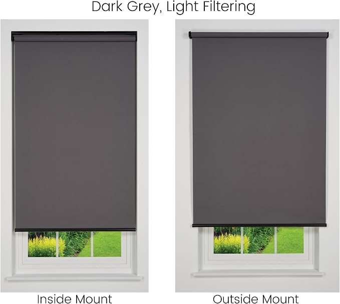 Customizable Cordless Light Filtering Sierra Collection Roller Shade, Dark Grey 60" to 65" W X 54" H (Arrives 1/4" Narrower)