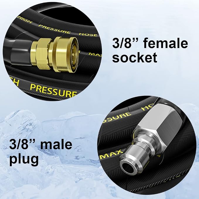 Power Washer Hose 125FT, High Pressure Washer Hose with 3/8'' Quick Connector, Steel Wire Braided Hose with 2 Quick Connect Kits Compatible M22 14 mm, Hose for Pressure Washer 4200 PSI | 2pcs Quick Connect with M22 14mm Adapters, Steel Wire Braided 1/4...