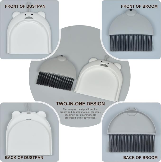 Mini Broom and Dustpan Set 6.2x6.3 Inches Compact Hand Broom for Desktop Table Countertop Car Office Kitchen Small Space Cleaning(Grey)