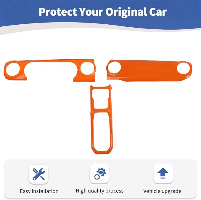RT-TCZ for Wrangler JL Dash Trim Cover Orange, Gear Shift Panel Trim Frame for Jeep Wrangler JL JLU Gladiator JT 2018-2023 Orange Interior Accessories 3pcs