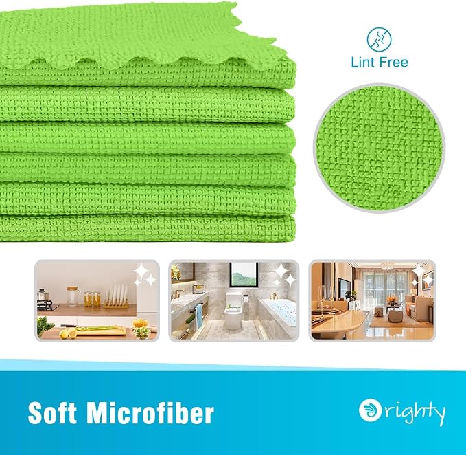Orighty Microfiber Cleaning Cloth - 24 Pack, Green Cleaning Rags 12x11 inch | Microfiber Towels for Cars, Highly Absorbent Household Cleaning Supplies, Reusable Lint Free Cloths for House, Kitchen