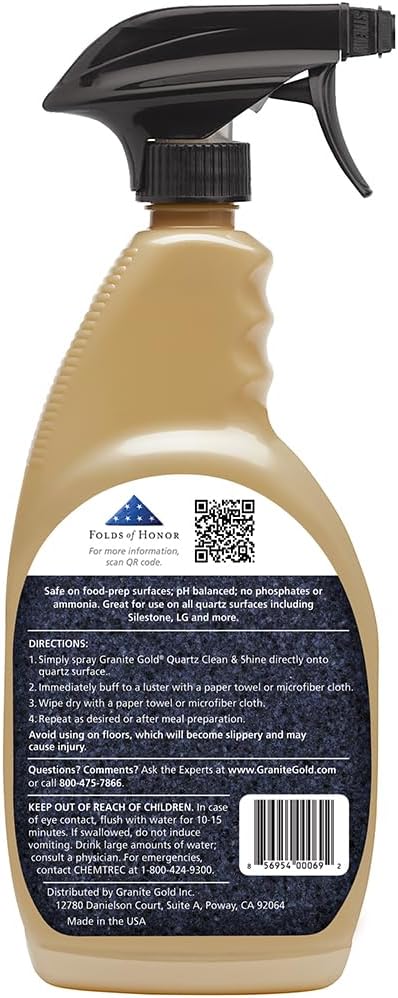 Granite Gold Quartz Clean & Shine Streak-Free Cleaner, Deeps Cleans and Polishes Quartz and Natural Stone Surfaces Including Silestone, LG, and More, 24 Fl Oz