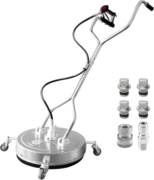 JANZ 20'' Pressure Washer Surface Cleaner with Dual Handle | with 4 Wheels,Stainless Steel Housing,4 Replacement Nozzles and 2 Hose Adapters, for Driveways, Sidewalks Cleaning