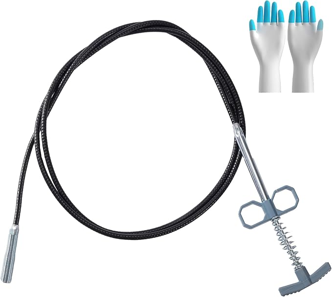 Drain Snake, 79 Inch Drain Clog Remover Tool with pair of Reusable Gloves – Flexible Grabber Claw Hair Drain Cleaner for Sink, Shower, Tub, Toilet, Bathroom & Kitchen Pipes