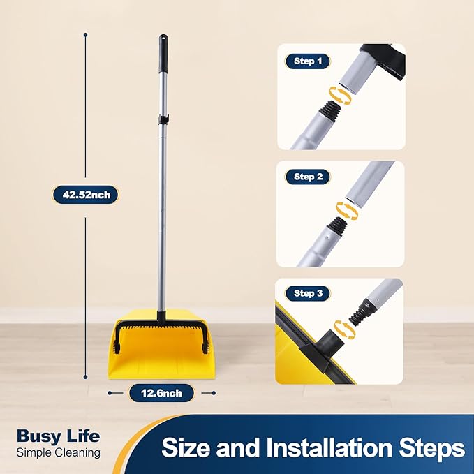 Yocada Large Commercial Dustpan with Comb, Upright Heavy Duty Dust Pan | Outdoor Indoor for Courtyard Garage Lobby Mall Market Floor Home Kitchen Room Office Pet Hair Rubbish