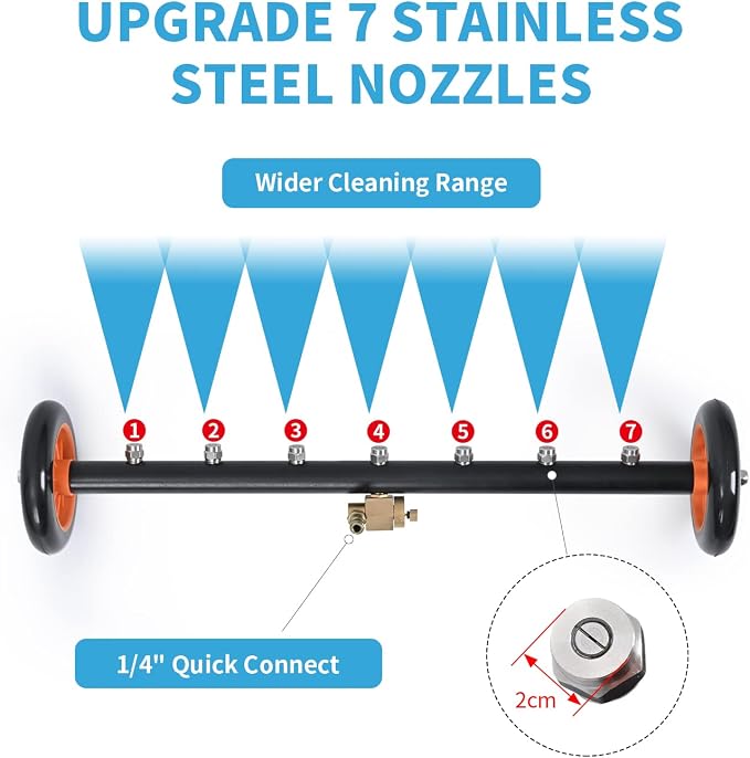 Upgrade 24 Inch Undercarriage Pressure Washer Attachment, 2 in 1 Pressure Washer Undercarriage Cleaner with 7 Nozzles 3 Extension Rods,4000 PSI