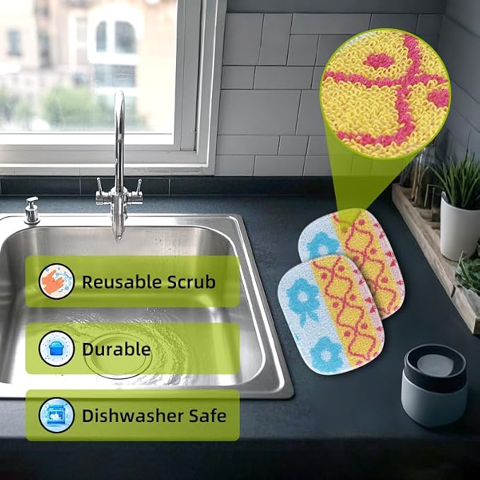 Amarelle Scrub,Eco-Friendly Reusable Dish Scrubbers for Washing Dishes,Soft Safe and Non-Scratch Scrubber, Durable Scouring Pad for Kitchen and Household Cleaning (Sunlit Carnival, 5-Pack)