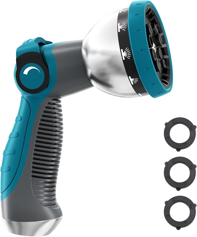 Besiter Garden Hose Nozzle, Hose Sprayer Nozzle with 10 Spray Patterns, Thumb Control On Off Valve, High Pressure Metal Water Hose Nozzle for Car Wash, Plants, Pets & Outdoor Cleaning
