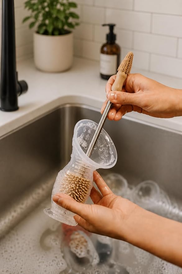 Haakaa Silicone Cleaning Brush Kit – Household Cleaning Brushes for Bottles and Crevices – Food-Grade Silicone: Dishwasher Safe (Brush-Champagne)