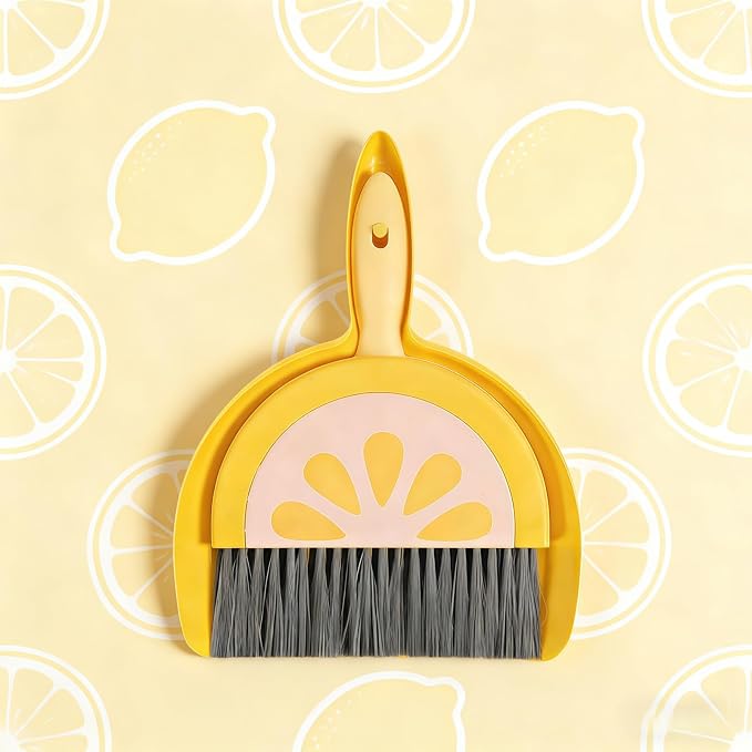 1Pcs Small Broom and Dustpan Set Cute Little Yellow Green Hand Mini Broom and Dustpan Set for Home Sofas Kitchen Countertops Storage Shelves Bathrooms Pet Areas
