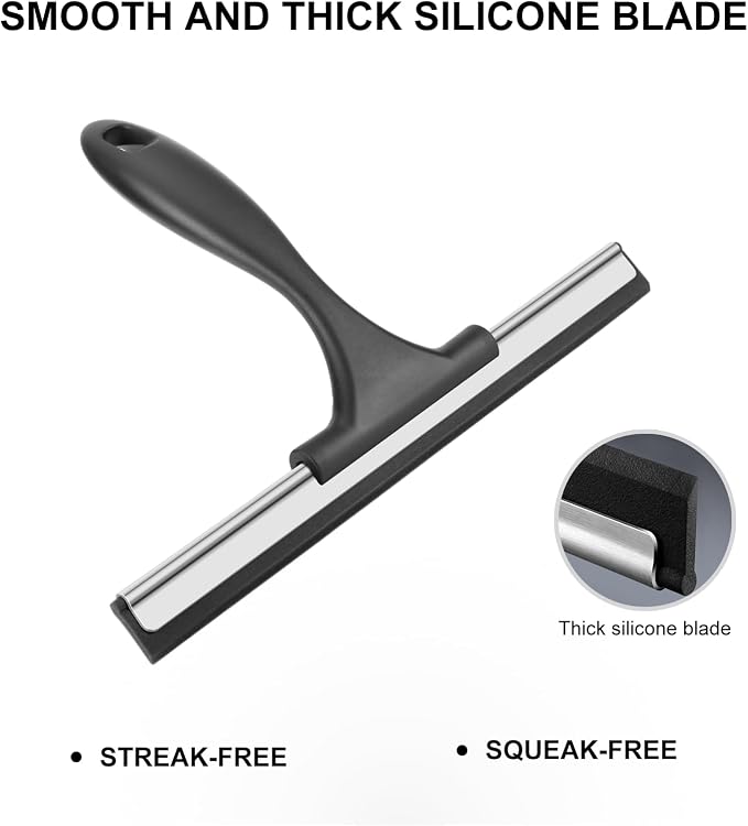 SetSail Squeegee for Shower Glass Door, 10 Inches, Black Grey | Stainless Steel Squeegee for Shower Glass Door, All-Purpose Window Squeegee for Shower Mirror Bathroom Car Window Cleaning