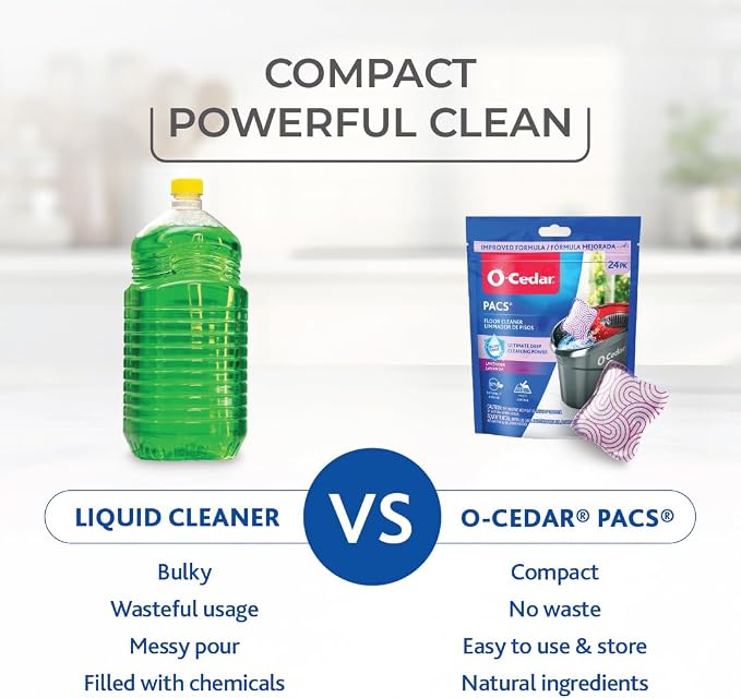 O-Cedar PACS Hard Floor Cleaner, Lavender Scent 24 Count (1-Pack) | Made with Naturally-Derived Ingredients | Safe to Use on All Hard Floors | Perfect for Mop Buckets