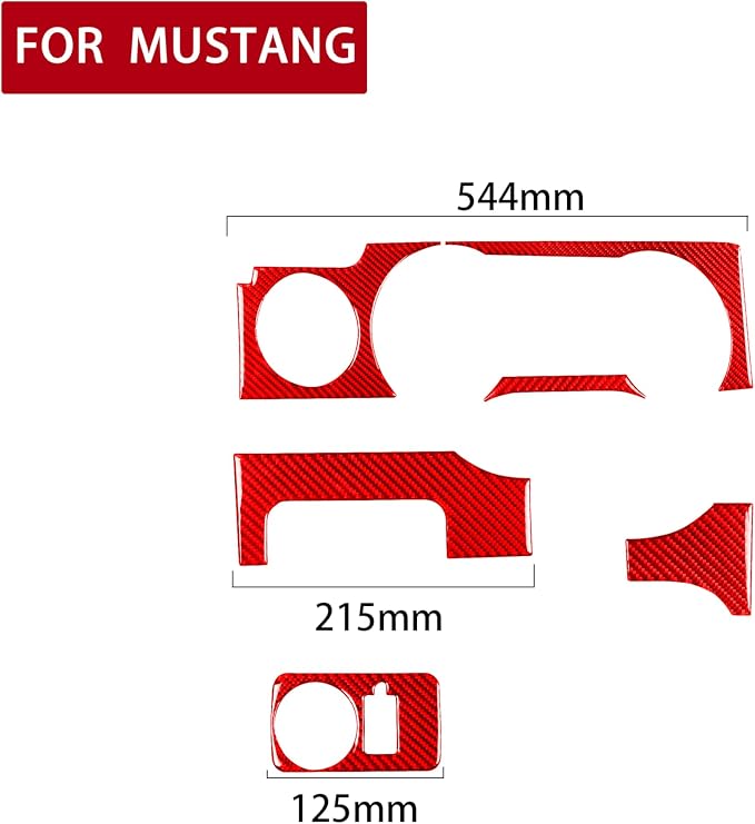 Red Real Carbon Fiber Trim for Ford Mustang Accessories | for GT Shelby 2005 2006 2007 2008 2009 Instrument Cluster Panel Central Console Kit Cover Interior Thick Overlay Decal 6PCs