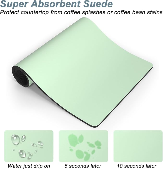 Rnivvi Coffee Mat, 16" x 24" Coffee Bar Mats for Espresso Machine Station Accessories and Organizer, Hide Stain Rubber Backed Absorbent Dish Drying Pad for Kitchen Counter, Cute Bar Decor Pad, Green