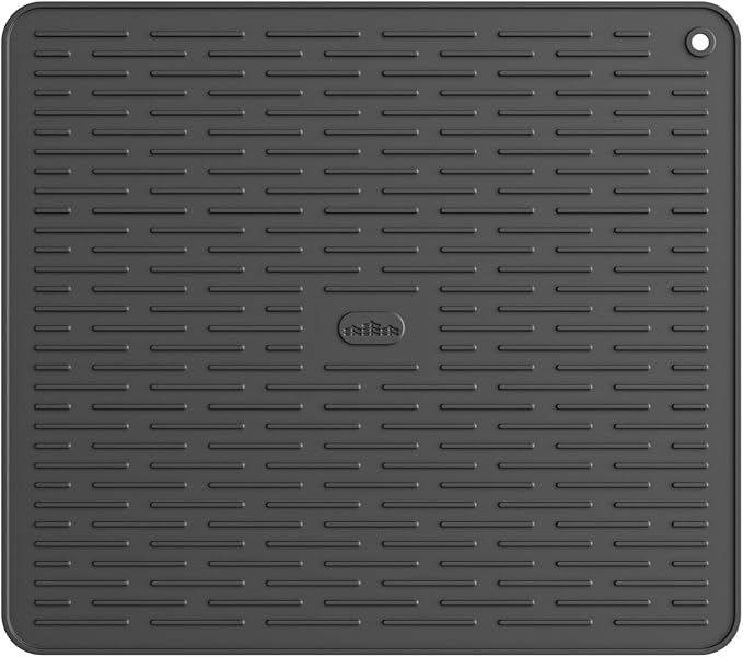 ME.FAN Silicone Dish Drying Mat for Kitchen Counter, Dish Drying Pad for Sink, Refrigerator or Drawer, Countertop Protection Pad L - 18''×16'' - Black
