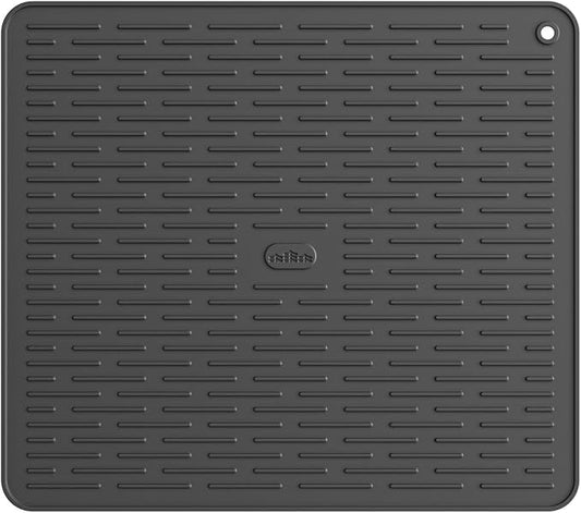 ME.FAN Silicone Dish Drying Mat for Kitchen Counter, Dish Drying Pad for Sink, Refrigerator or Drawer, Countertop Protection Pad L - 18''×16'' - Black