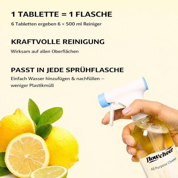 flowcheer Multi-Purpose Cleaner Starter Kit-Lavender and Lemon Scent all purpose cleaner concentrate,cleaning tablets (6 Refill tablets) with Reusable Spray Bottle Multi-Surface Cleaner, 6x17fl oz