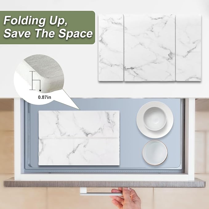 Dish Drying Mat Large Stone Dish Drying Mat For Kitchen Counter Collapsible Quick-Drying Sleek Diatomaceous Versatile Stone Drying Mats For Cups Dishes Bottles Marble (white, 16"×19")