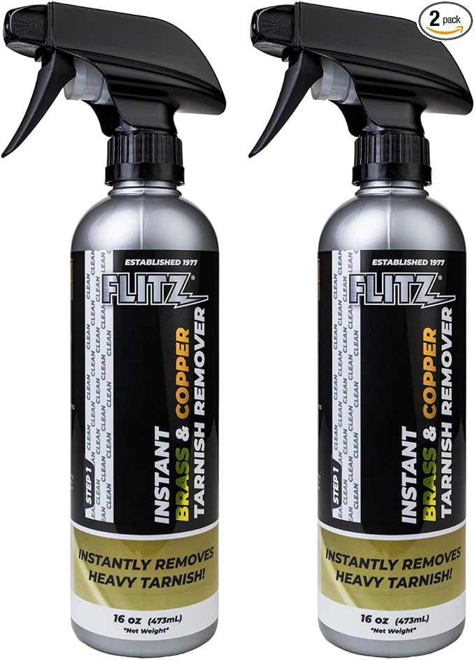 Flitz Instant Brass and Copper Tarnish Remover - 16oz Bottle of USA-Made Organic Rust Remover Spray (No-Rub) - Removes Stains & Oxidation from Glass & Aluminum - Brass Cleaners That Work (2 Pack)