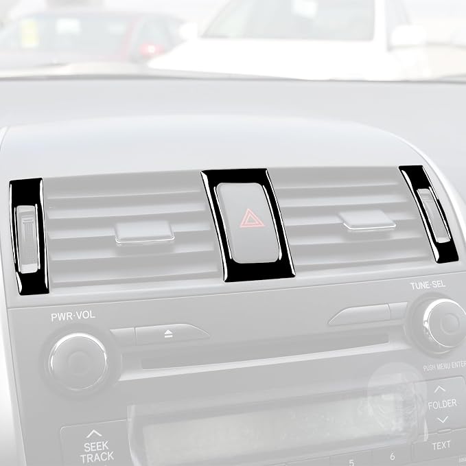 Glossy Bright Piano Black Car Dashboard Central AC Vent Rotary Control Panel Emergency Warning Light Button Sticker Interior Trim Compatible with Toyota Corolla 2009-2013 Auto Trim Accessories