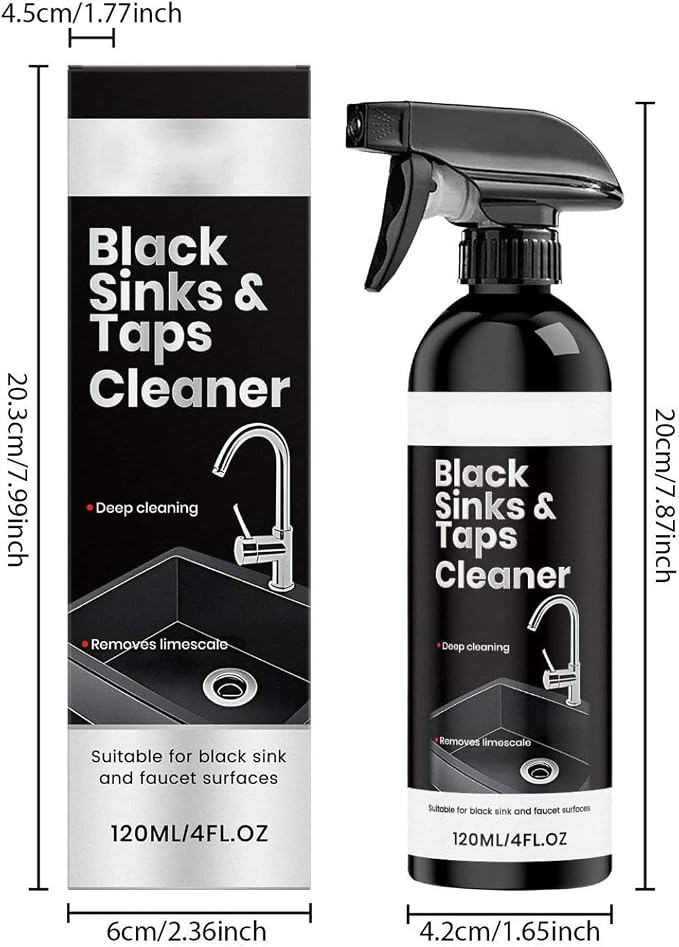 Premium Black Sink and Tap Cleaner Spray (120ml), Hard Water Stain & Limescale Remover for Matte Black Bathroom Faucets and Hardware, Gentle Descaler and Soap Scum Cleaner, Low Odor (2)