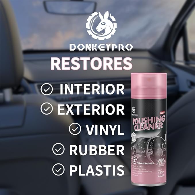 DONKEYPRO Car Interior Cleaner, Polishing Cleaner Detailer Spray for Vehicle Detailing, 450ml Aerosol 15 fl oz with Iron Can (3-Pack)