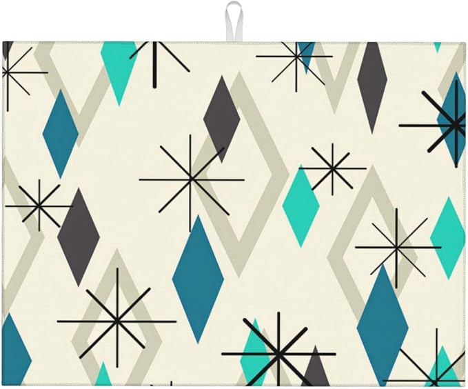 Vintage Mid Century Geometic Dish Drying Mat For Kitchen Counter, Super Absorbent Microfiber Dish Drying Pad, Kitchen Gadgets For Easy Clean Multi-Use Large 18"x24"