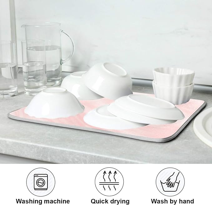 Super Absorbent Dish Drying Mat, Microfiber Fast-Drying Dish Mat, 16" x 18", Kitchen Dish Drying Pad, Pink Coral Marble