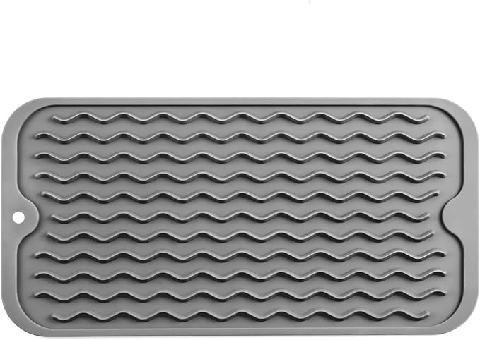 MicoYang Silicone Dish Drying Mat for Multiple Usage,Easy clean,Eco-friendly,Heat-resistant Silicone Mat for Kitchen Counter or Sink,Refrigerator or Drawer Liner Grey S 12 inches x 6 inches