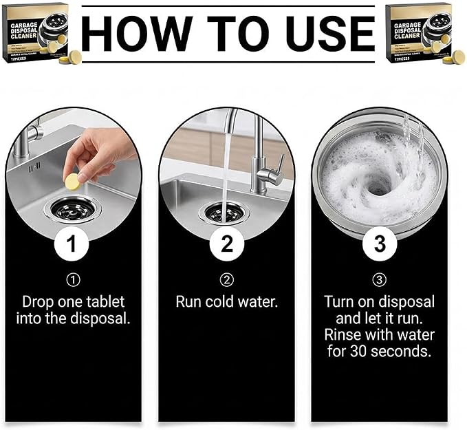 12-Pack Garbage Disposal Cleaner Tablets - Powerful Foaming Action to Clean Grinding Blades & Remove Odors, Septic Safe Sink Drain Refresher, Fresh Scent (1pcs)
