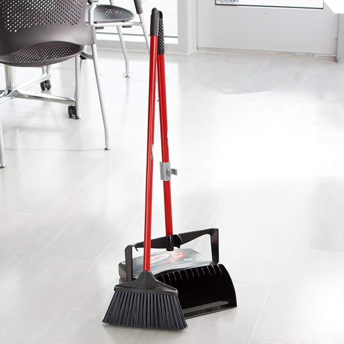 Libman Commercial 919 Lobby Dust Pan and Broom Set (Open Lid), 41" Length, 12" Width, Black/Red (Pack of 2)
