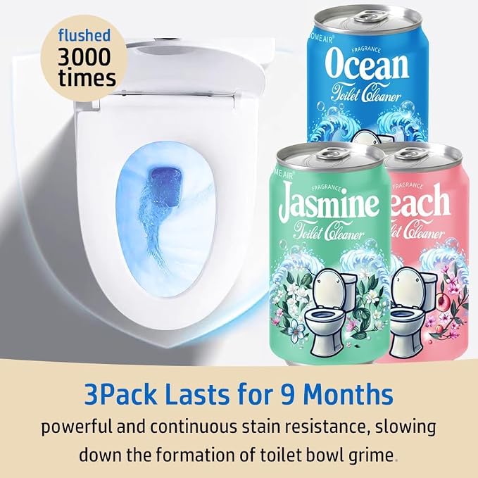 Beverage can Toilet Bowl Cleaner，,Septic ToiletBowl Tablets in Bottles，Powerfully Cleans andPrevent Stain Build Up(Ocean&Peach&Jasmine)