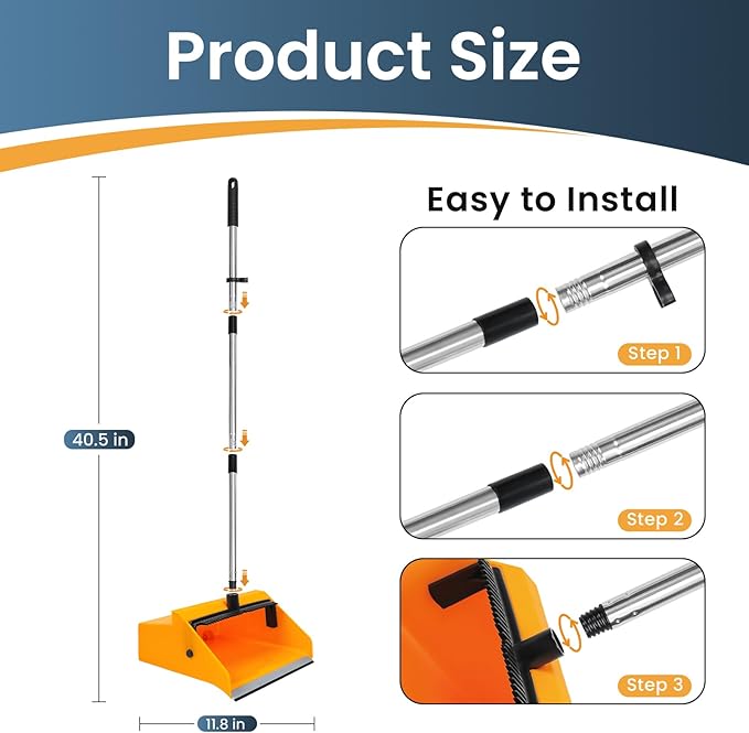 REEWII Large Broom and Dustpan Set，Long Handle Upright Dust Pan Outdoor Indoor for Courtyards, Garages, Lobbies, Shopping Malls, Market Floors, Sidewalks, Classroom Floor Cleaning