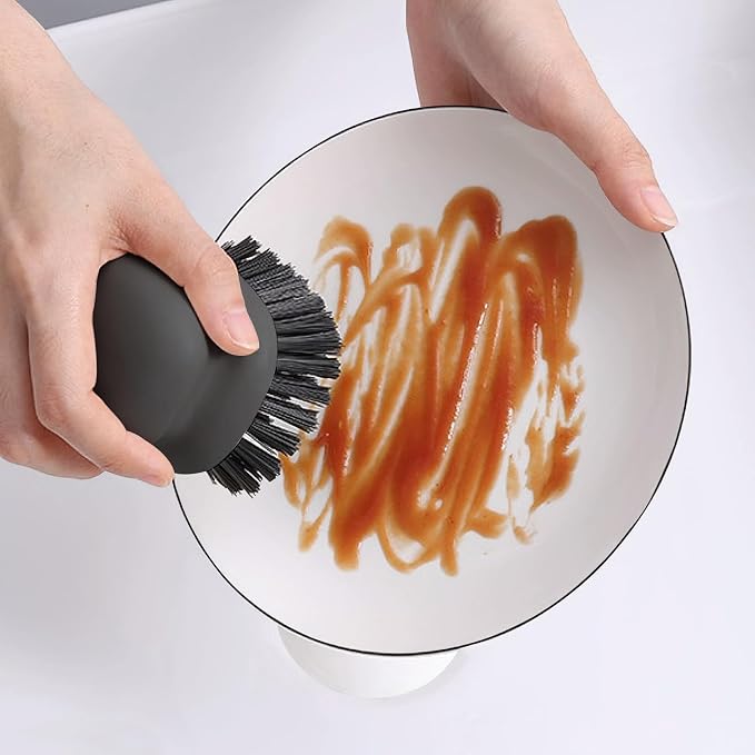 2Pack Dish Scrub Brush, Palm Brush Dish Scrubber with Ergonomic Grip, Kitchen Scrub Brushes for Cleaning for Pans, Pots, Kitchen Sink Cleaning-Black+White