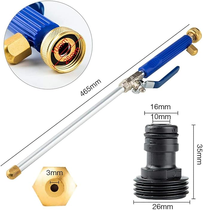 High Pressure Power Washer Wand with Flexible Hose Nozzle, 39'' | Hydro Jet Power Washer Cleaning Tool, Wand Lance for Gutter Patio Car Pet Window Glass Blue