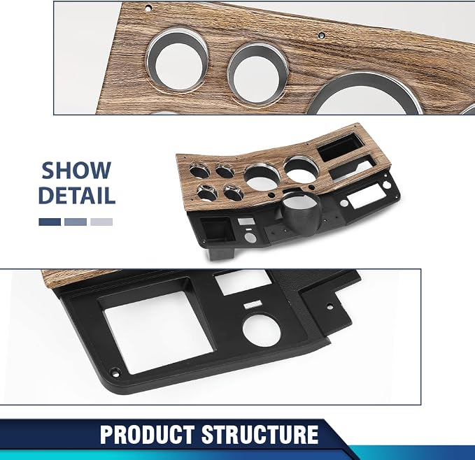 PIT66 Dash Bezel Gauge Cluster Cover Fit Chevy GMC Pickup Truck 1975-1980 | Instrument Panel Trim Replacement Fit Chevy GMC Pickup Trucks 1975-1980, Woodgrain & Black Finish, Fits Models Without AC